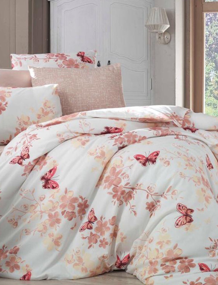 Lenjerie de pat pentru 2 persoane Fluturi, 6 piese, culoare roz
