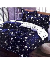 Lenjerie de pat bumbac finet, 6 piese,pat dublu, model cu stele