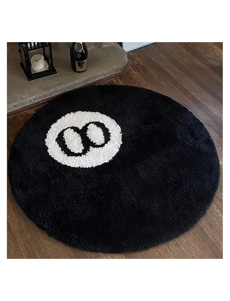 Covor 8 Ball, 60x60cm, alb si negru, design stralucitor