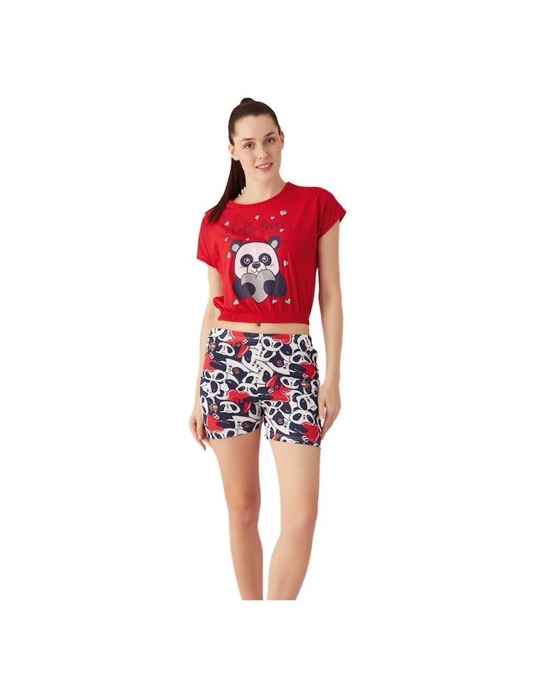 Set pijama din doua piese, tricou si pantaloni scurti, Rosu