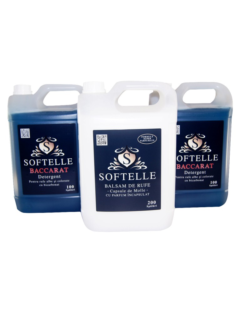 Pachetul cu 2 x 5L Detergent Baccarat + 5 L Balsam de rufe